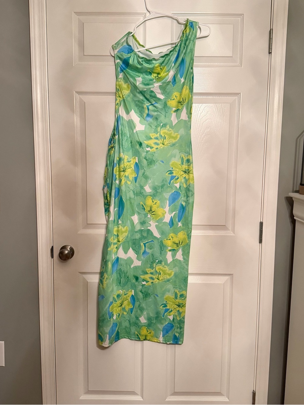 SHEIN Green Floral Maxi Slip Dress with Yellow Blooms